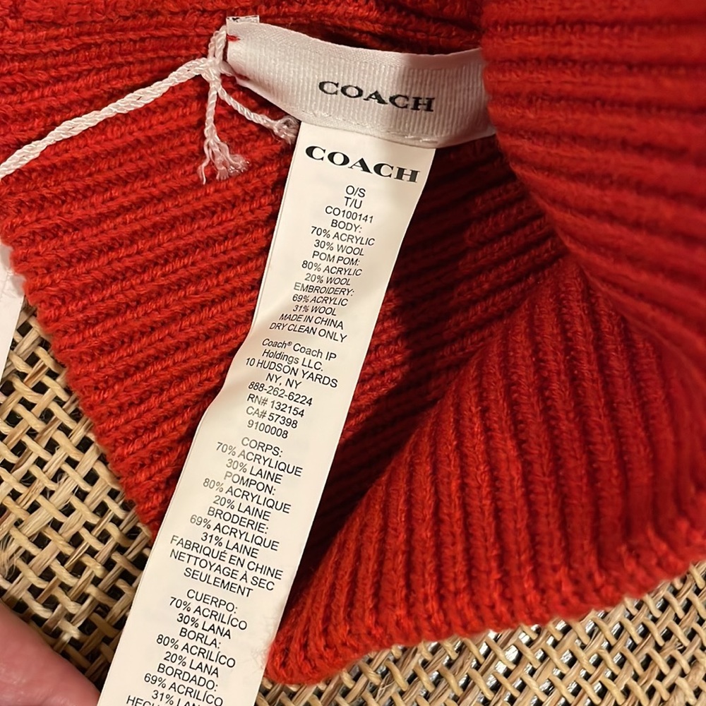 COACH Script Logo Pom Pom Beanie, NWT - Picture 6 of 8